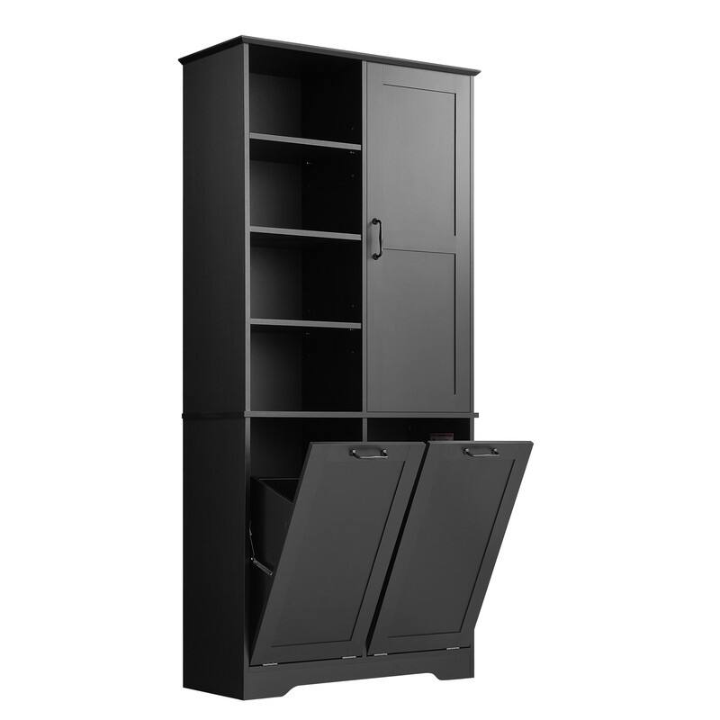 Free Standing Bathroom Storage Cabinet with Tilt-Out Laundry Baskets, Tall Cabinet with Adjustable Shelf