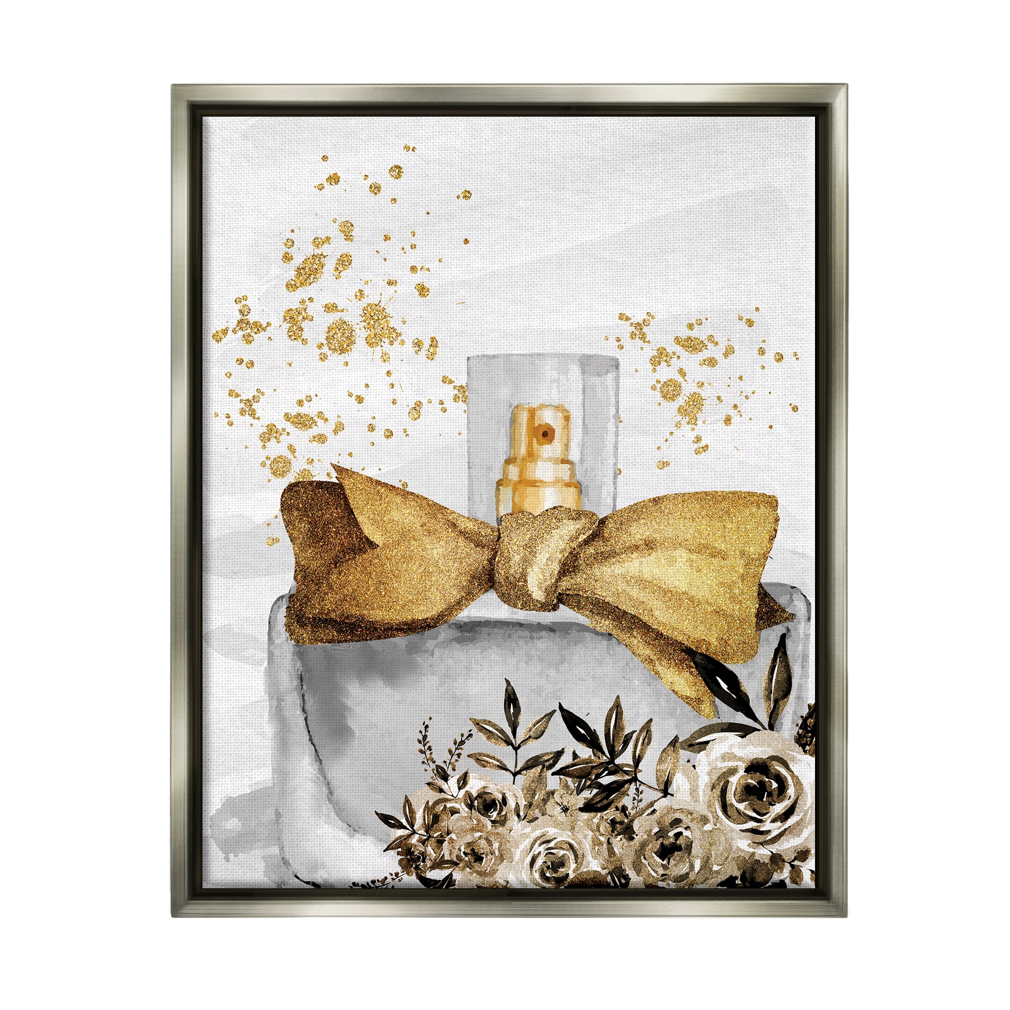 Stupell Industries Pink And Gold Round Perfume Bottle With Roses Gold  Floater Framed Canvas Wall Art, 16 X 20 : Target