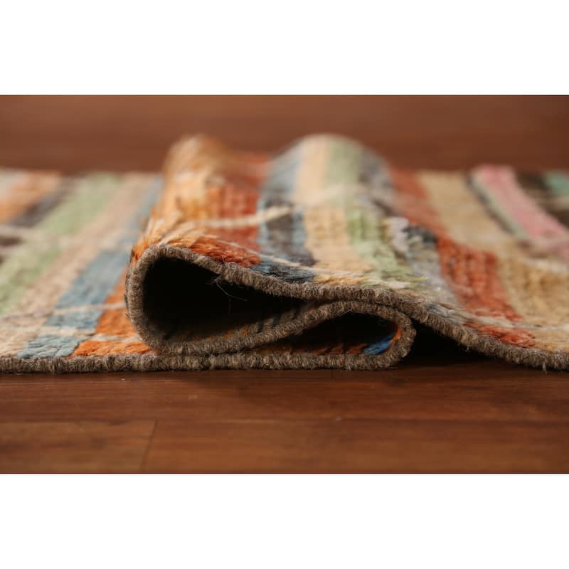 Striped Moroccan Oriental Runner Rug Handmade Wool Carpet - 3'0" x 10'2"