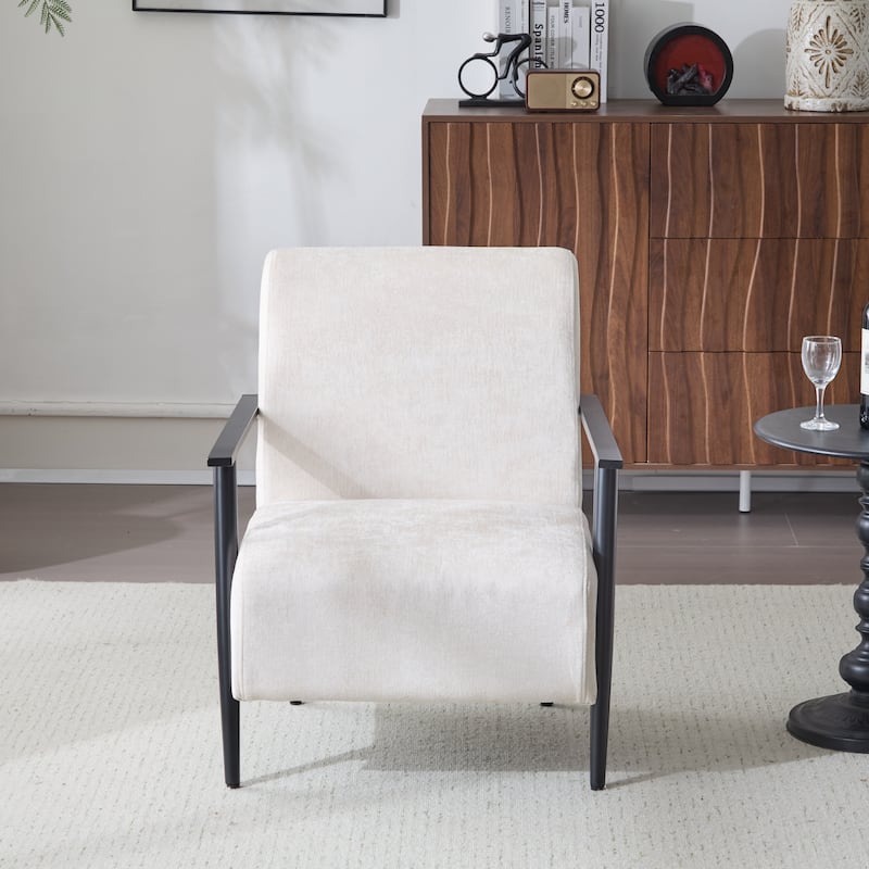 Christopher Knight Home -Allen Modern Lounge Chair with Polyester Upholstery and Sturdy Metal Frame - 1-Piece - Beige