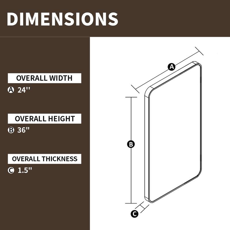 24/30/42/48/60 inch Rectangle Frameless Wall Mounted Bathroom Vanity Mirror