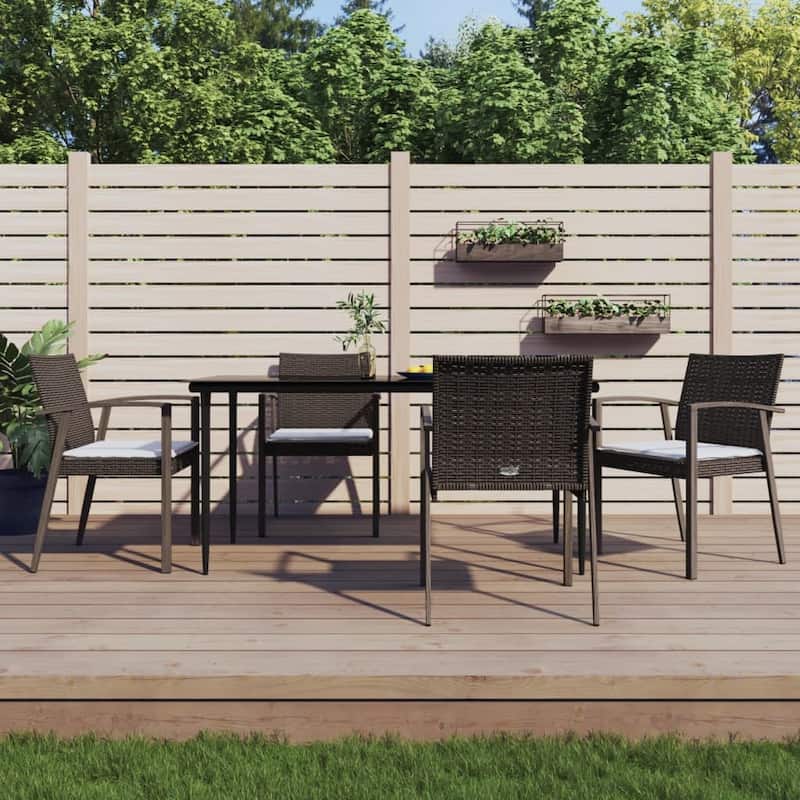 vidaXL Patio Dining Set Table and Chair with Cushions Poly Rattan and Steel - Brown 5-Piece 63"