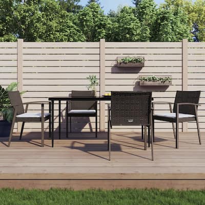 vidaXL Patio Dining Set Table and Chair with Cushions Poly Rattan and Steel