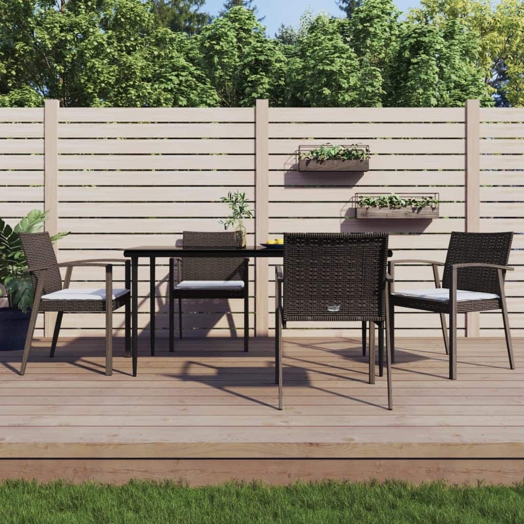 vidaXL Patio Dining Set Table and Chair with Cushions Poly Rattan and Steel