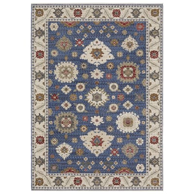 Style Haven Henretta Bordered Floral Blue/ Ivory Fringe Edge Area Rug