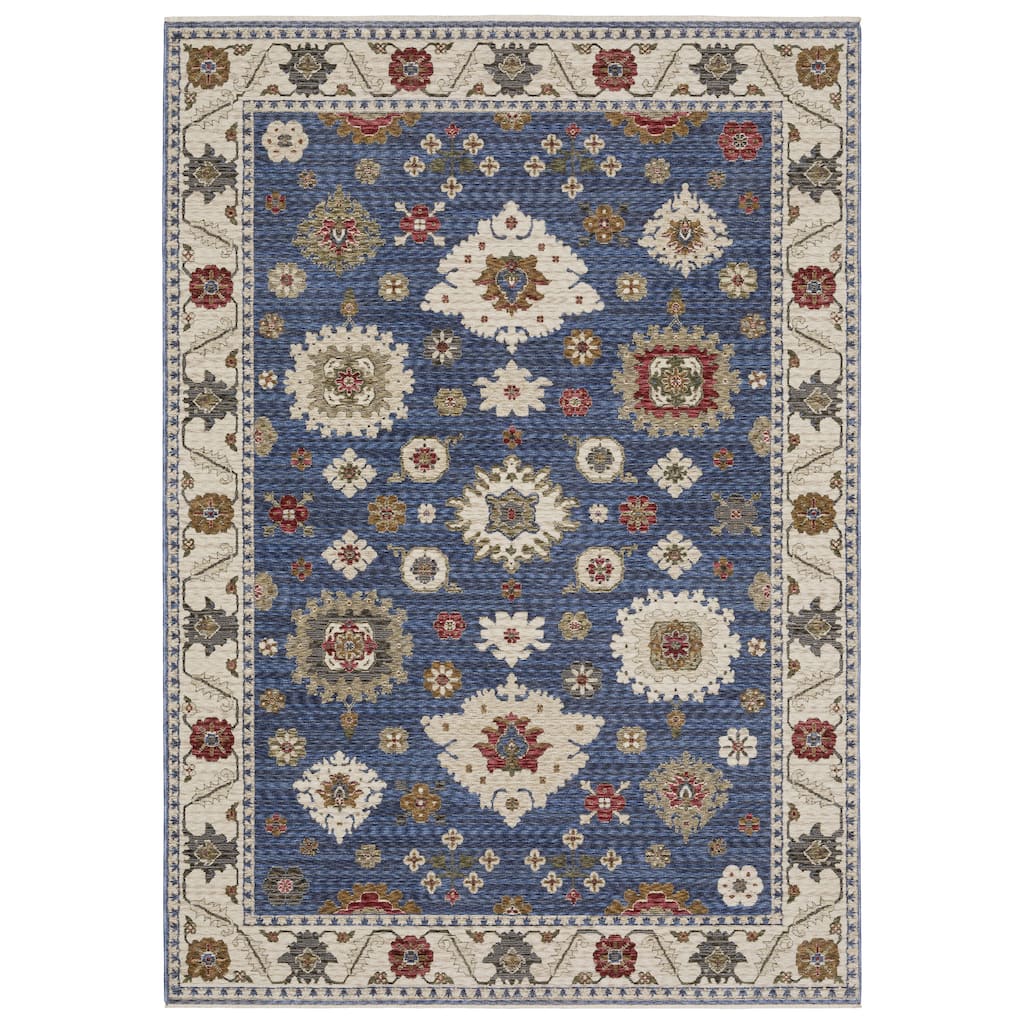 Style Haven Henretta Bordered Floral Blue/ Ivory Fringe Edge Area Rug