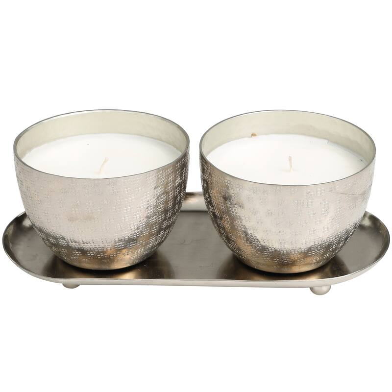 Silver or Gold or Copper Metal Scented Grid Patterned 10 oz 1 Wick Candle with White Wax (Set of 2)