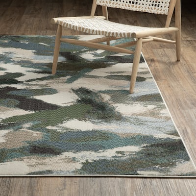 Tobias Abstract Paint Blue/ Green Area Rug-