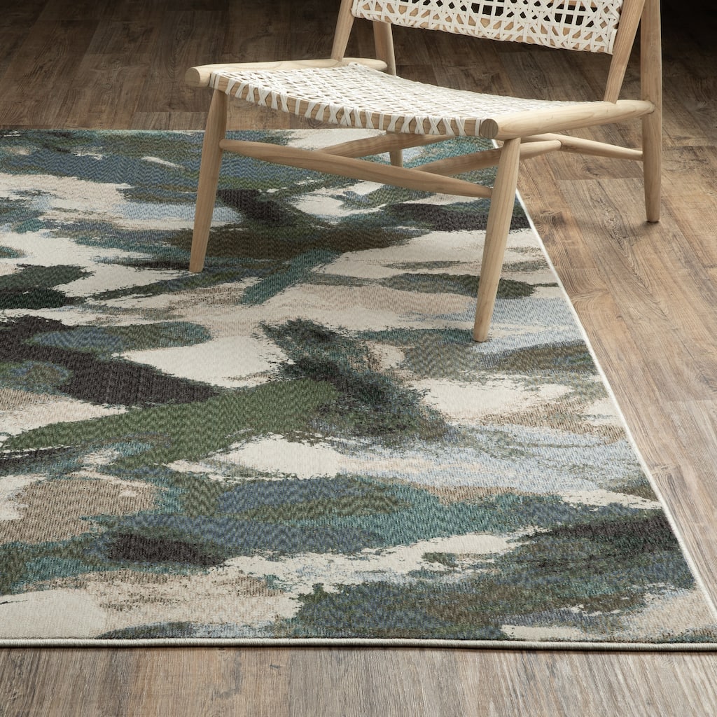 Tobias Abstract Paint Blue/ Green Area Rug-