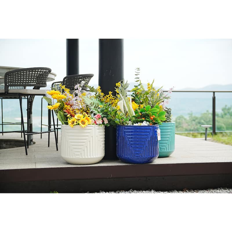 Milky White Ceramic Planter - 16 Inch Square Modern Flower Pot with Drainage Hole & Glossy Finish