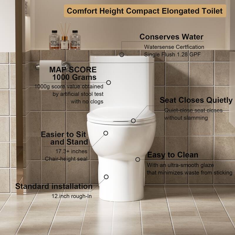 1.1/1.6 GPF Tornado Flush One-Piece Toilet with Comfort Chair Seat ADA Height 17",Rimless Bowl with Soft Closing Seat