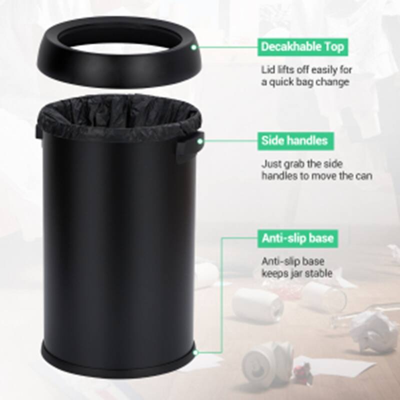 17 Gallon Commercial Open Top Trash Can with Swing Lid for Kitchen, Outdoor, Home, Office
