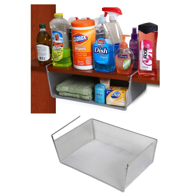 Under Shelf Basket, Mesh Stainless Steel Storage Under Cabinet Hanging Basket, Pack-1