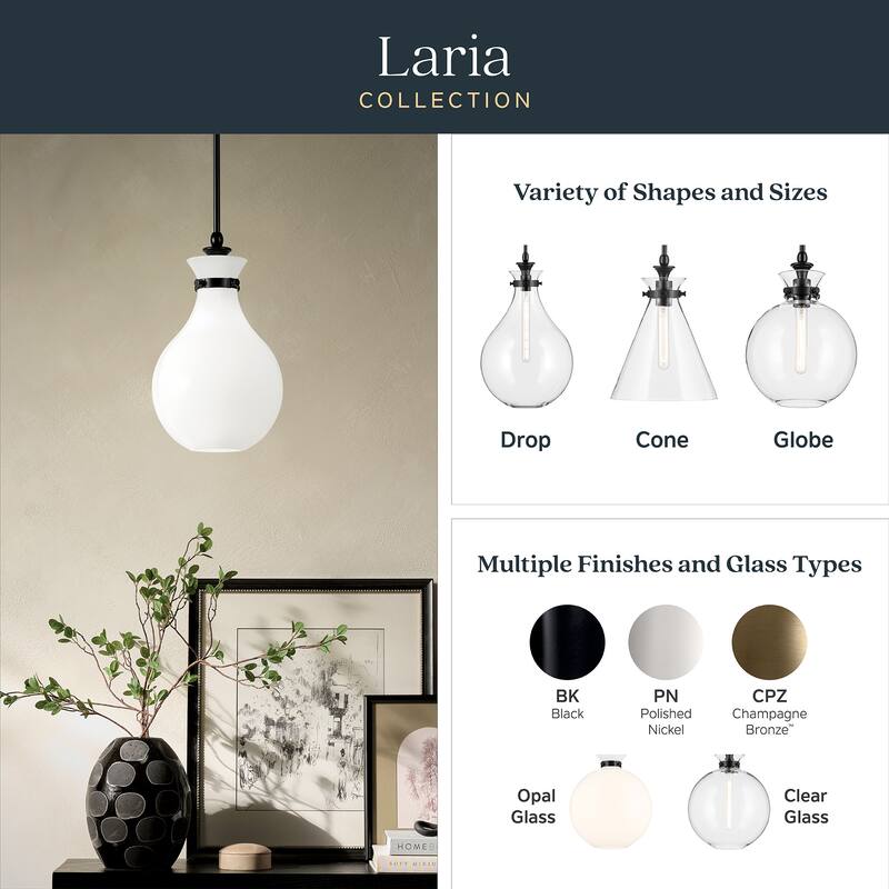 Kichler Lighting Laria 15 Inch 1 Light Pendant with Opal Glass in Black