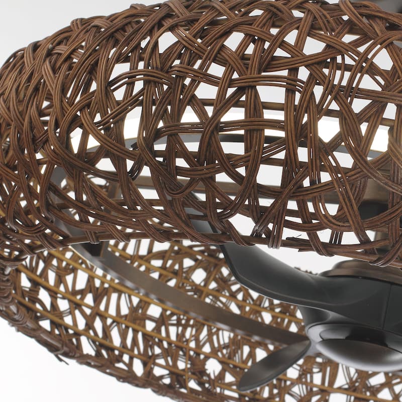 Ceiling Fan 35" Perimost 3-Blade Farmhouse Rattan LED