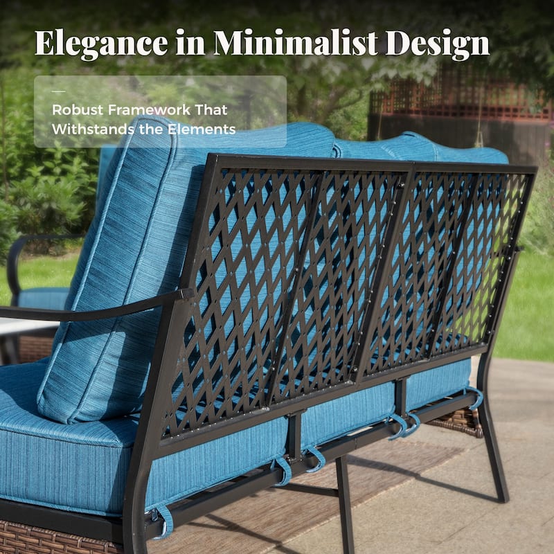 MAISON ARTS 5-Seat Outdoor Patio Furniture Sets, 2 x Cushioned Chairs, 1 x 3-Seat Sofa with Marbling Coffee Table