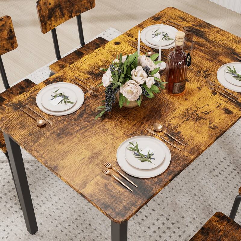 Compact 5-Piece Dining Table Set with 4 Chairs, 43'' Metal Frame & MDF, Ideal for Small Spaces, Easy to Clean