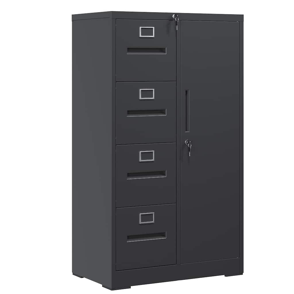 Modern Vertical File Cabinet Steel Filing Cabinet with 4 Drawers, for Schools, Living Rooms, Bedrooms and Offices, Black