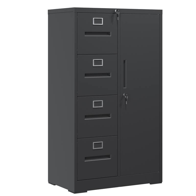 Modern Vertical File Cabinet Steel Filing Cabinet with 4 Drawers, for Schools, Living Rooms, Bedrooms and Offices, Black - Black