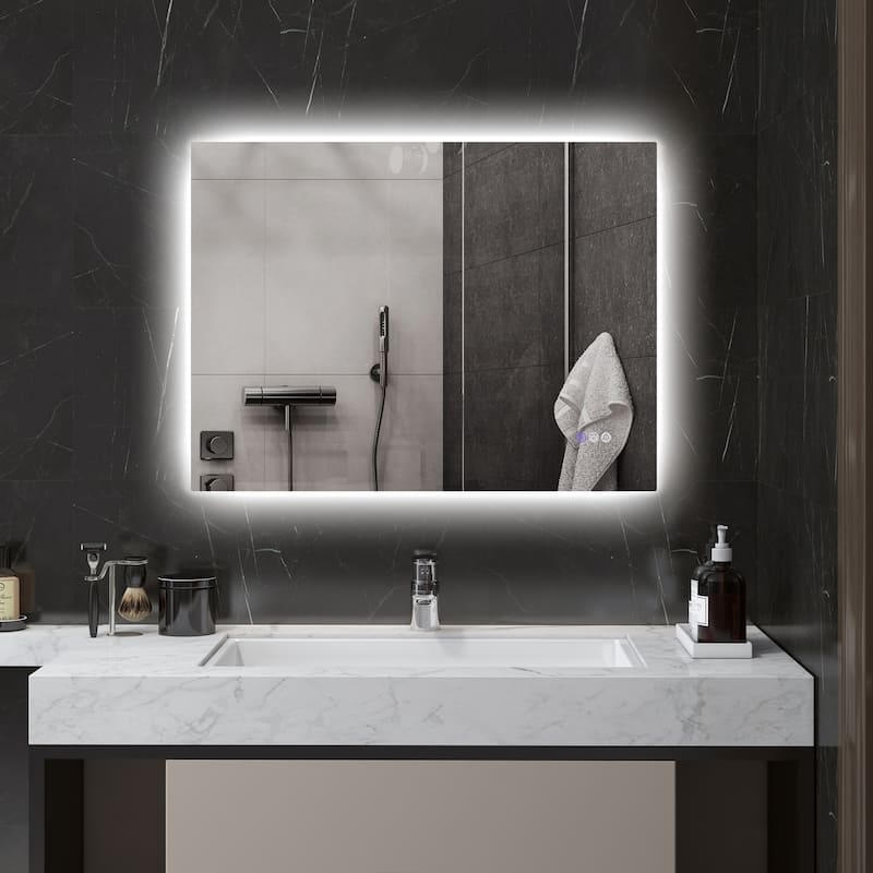 Clear Glass LED Vanity Mirror with Aluminum Frame, Defog and Touch Control - 31.5" W x 1.6" D x 23.6" H - Clear