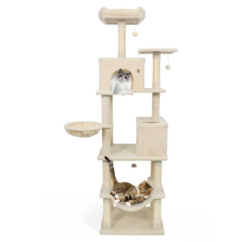 Gymax 80'' Tall Cat Tree w/2 Condos Sisal Scratching Posts Plush Perch