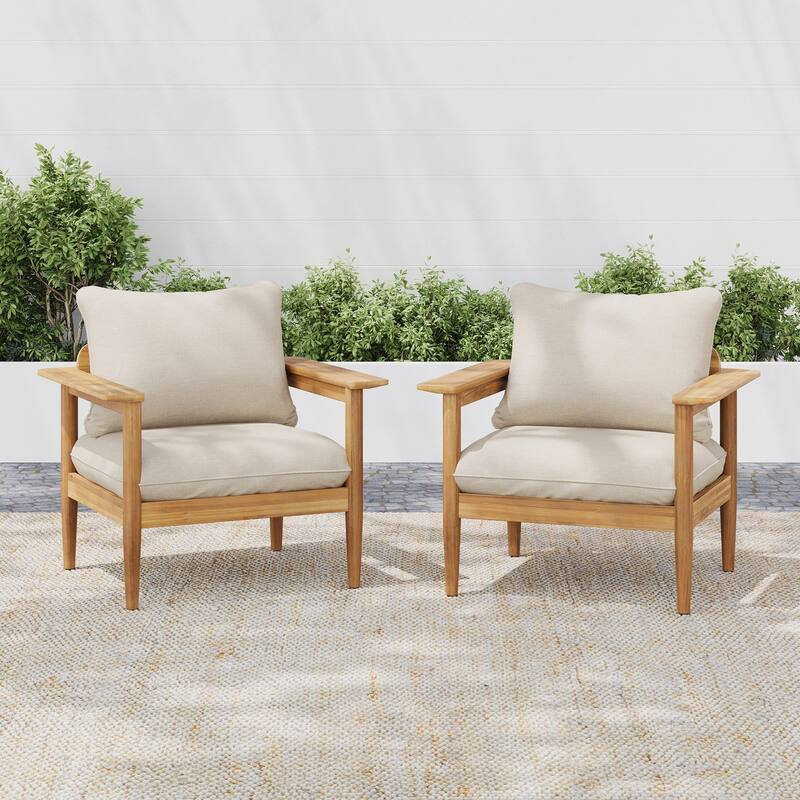 Outdoor Acacia Wood Lounge Chair Set of 2 - Beige Light Teak