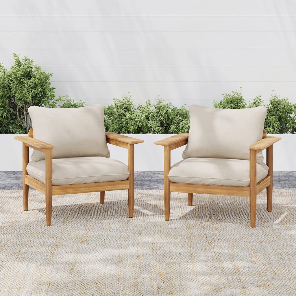 Outdoor Acacia Wood Lounge Chair Set of 2