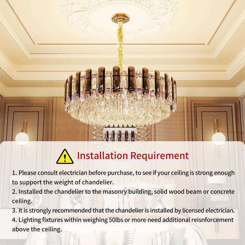 Smoked Gray/ Clear Crystal Chandelier with LED Lights