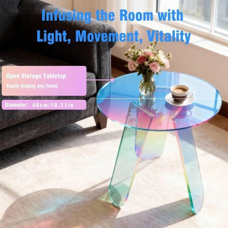 Rainbow Acrylic End Table 17.5" Glowing Side Table with PVC Cover - 18"x17.5"