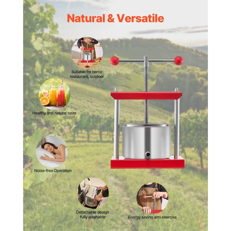 0.8-Gallon Manual Press Stainless Steel Fruit Press for Wine Making and Juice Extraction - 260x205x355 mm