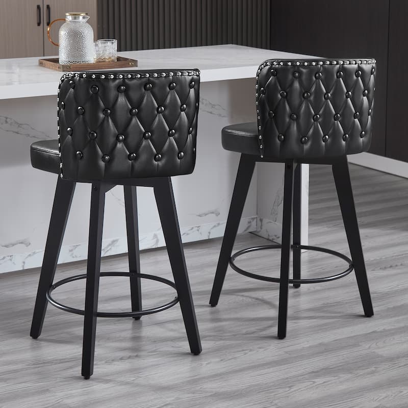 27.5" Faux Leather Upholstered Swivel Counter Height Bar Stool with Wooden Frame, Set of 1/2/3/4