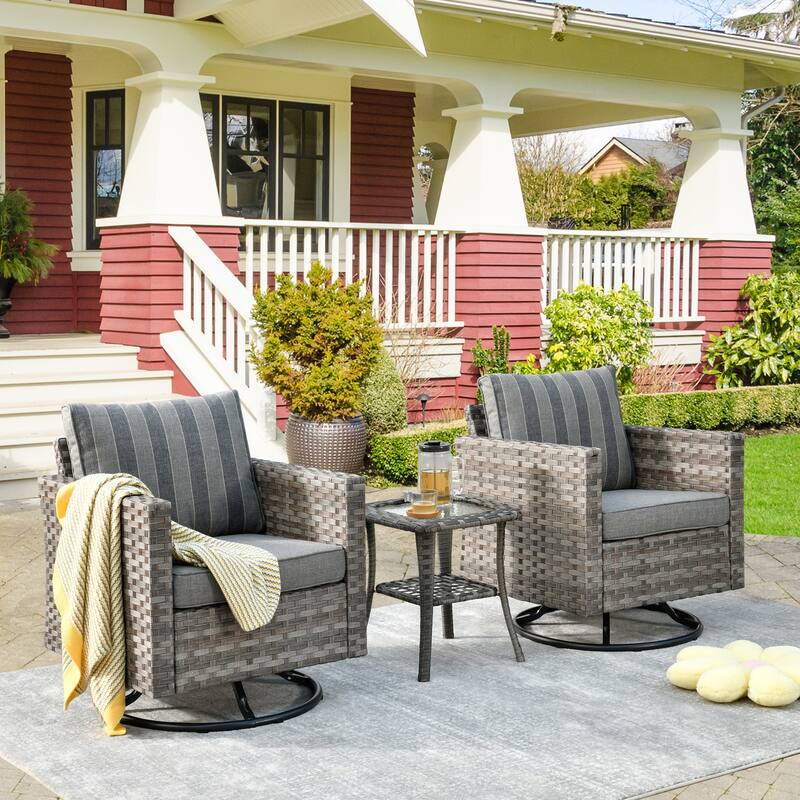 HOOOWOOO 3-piece Patio Rattan Outdoor Furniture Swivel Chair Set