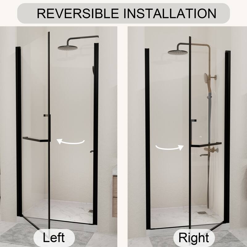 GDFStudio - Nolan Semi-Frameless Pivot Shower Door with Adjustable Fit and Tempered Glass for Modern Bathrooms