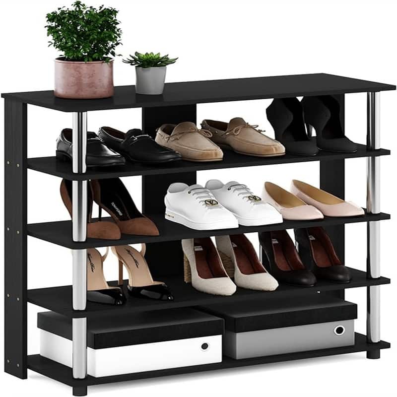 Turn-N-Tube 5 Tier Wide Shoe Rack - 29.45"D x 31.5"W x 11.8"H - Americano/Stainless Steel