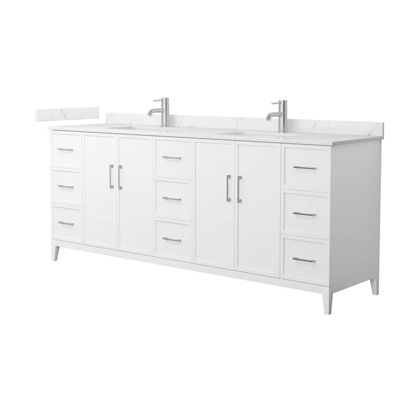 Elan 84-inch Double Vanity, Single Hole Quartz Top - White, Nickel Trim, Giotto Quartz Top