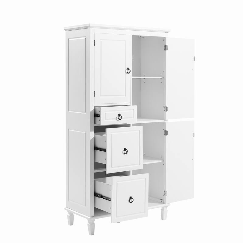 Retro Versatile Storage Cabinet with Adjustable Shelves, 3 Drawers and 3 Enclosed Compartments, Anti-Tipping Design