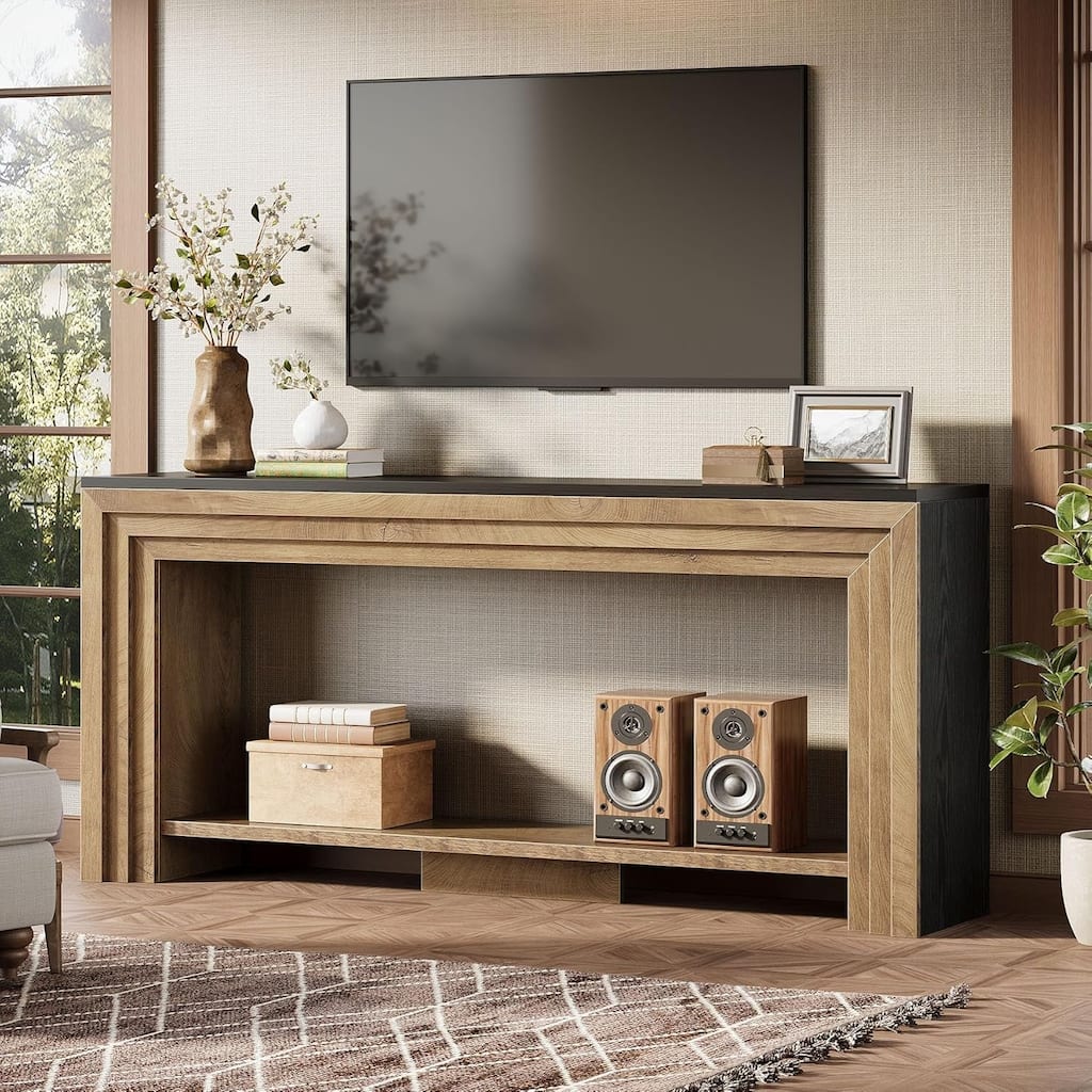 70.9 Inch Extra Long Console Table, Farmhouse Narrow Wooden Sofa Table with Storage Shelf - 11.61" W x 70.9" L x 32.68" H