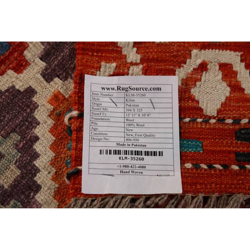 All-Over Trellis Kilim Oriental Large Rug Hand-Woven Wool Carpet - 10'8"x 12'11"