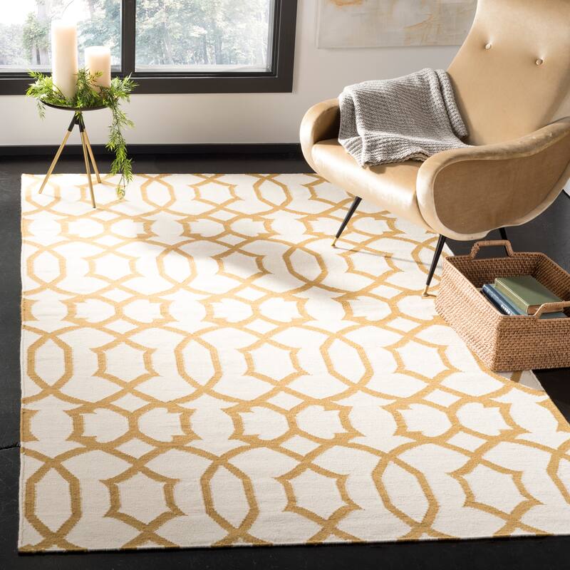 SAFAVIEH Handmade Flatweave Dhurries Safije Modern Moroccan Wool Rug - 5' x 8' - Ivory/Yellow