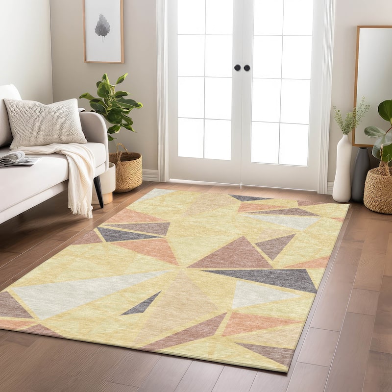 Machine Washable Indoor/ Outdoor Abstract Mosaic Chantille Rug