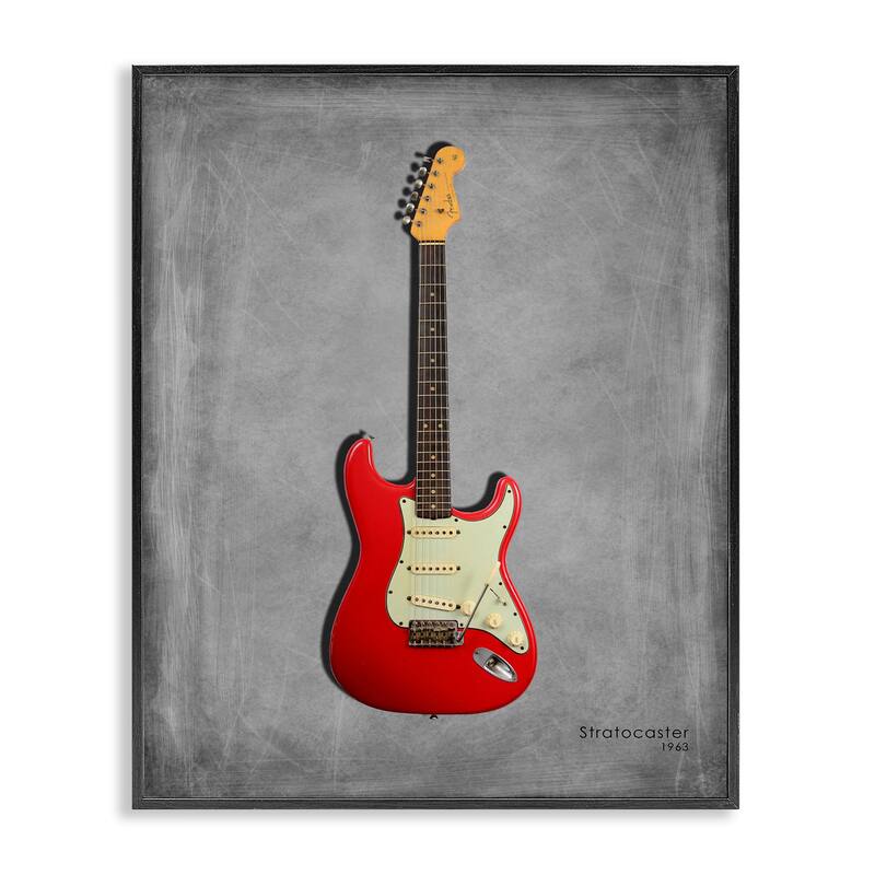 Stupell Classic Red Guitar on Grey Framed Giclee Art Design By Mark Rogan - 24 x 30 - Black