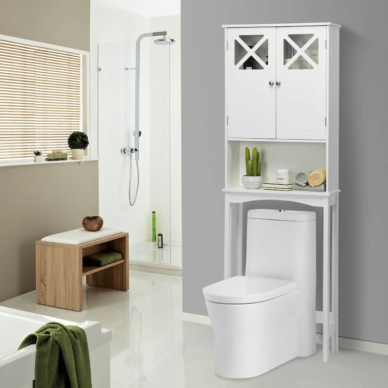 Gymax 2-Door Over The Toilet Bathroom Space Saver Storage Cabinet w/