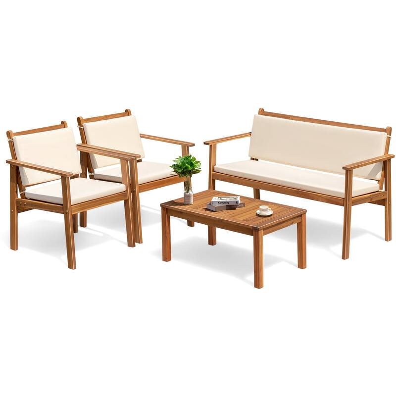Furniwell Patio Set Acacia Wood Furniture Conversation Seat with Table