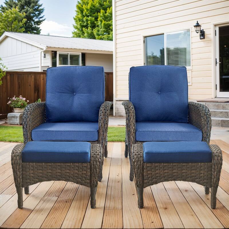 Patio Wicker Patio Chairs with Ottomans -Grey - Brown - Brown - Grey