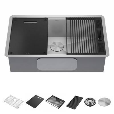 Delta Rivet 32� Workstation Kitchen Sink Undermount 16 Gauge Stainless