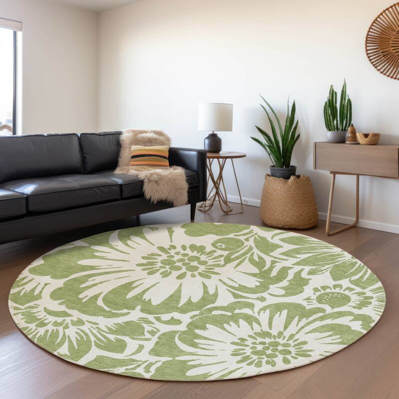 Premium Washable Super Soft Modern Floral Mayfield Rug - Aloe - 8' x 8'