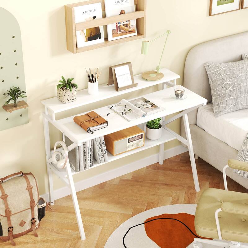 Costway Home Office Desk with Monitor Stand, Open Shelf & Metal Frame, - See Details