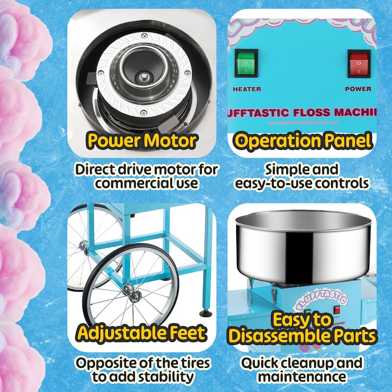 Great Northern Popcorn Flufftastic Cotton Candy Machine Floss Maker With Cart