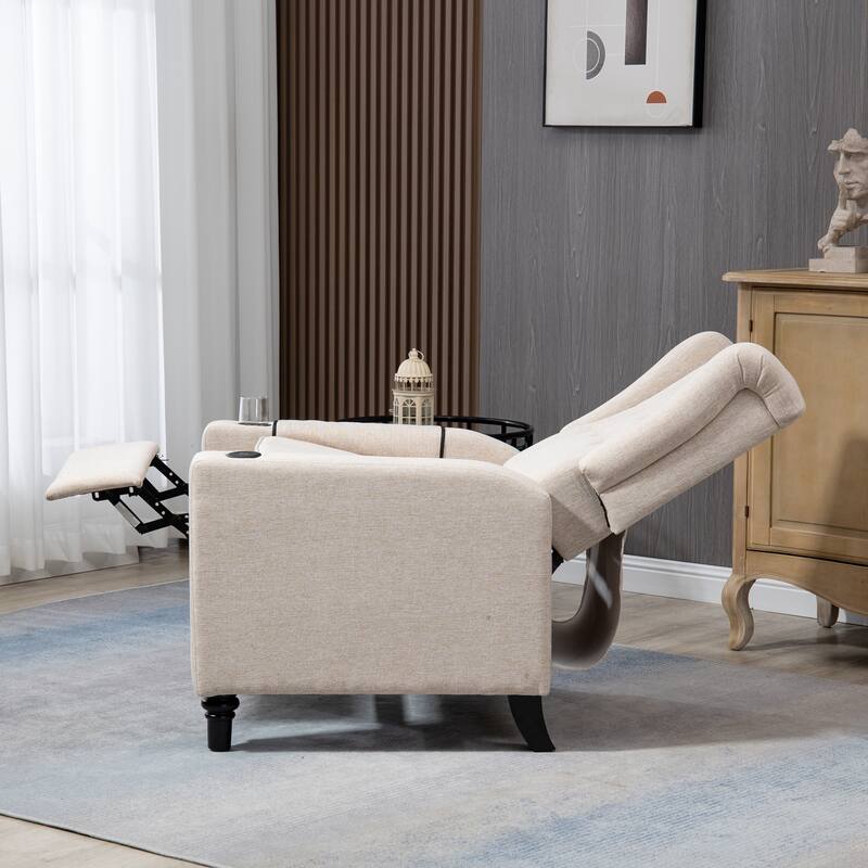 Linen Fabric Wingback Push Back Recliner Chair with 2 Hidden UBS Ports