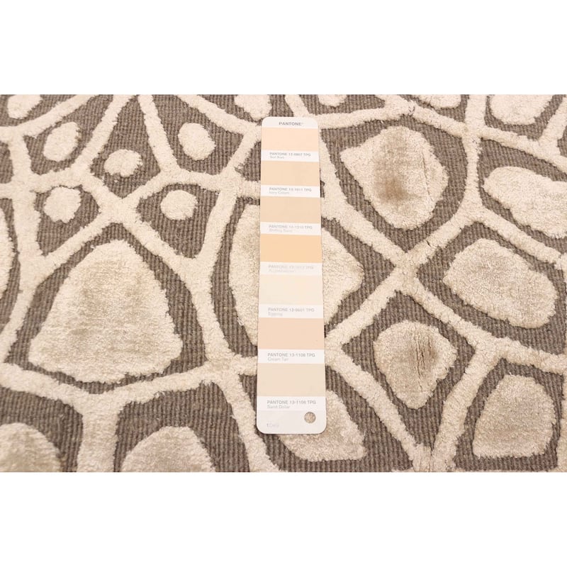 ECARPETGALLERY Hand Loomed Elysian Beige, Dark Brown Viscose, Wool Rug - 4'10 x 7'0